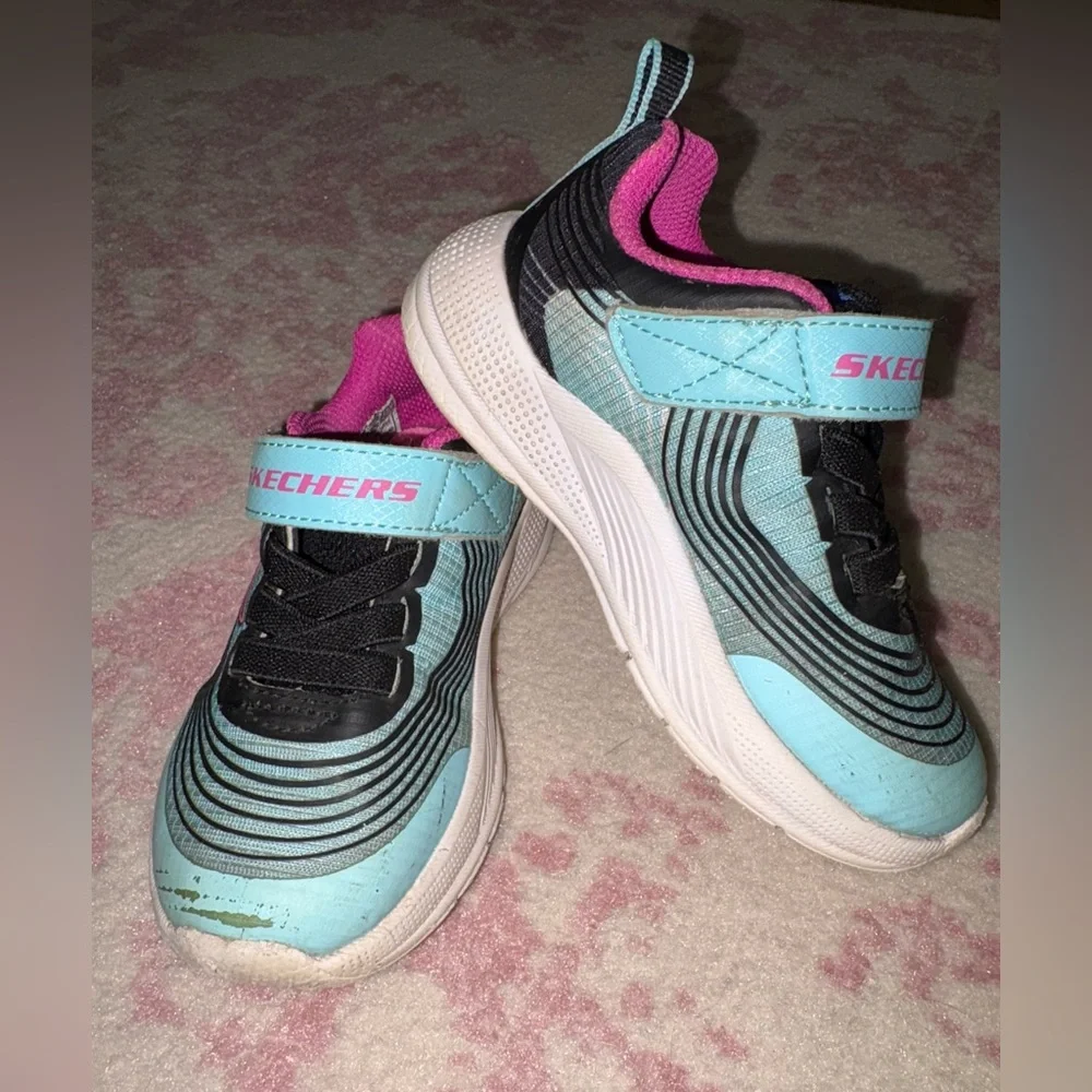 Skechers Microspec Advance Sneakers Aqua & Pink Toddler Girl size 7